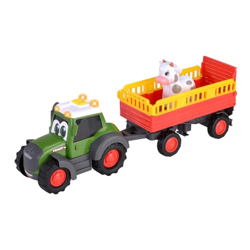 Dickie Toys ABC Bauernhof-Traktor Fendti ab 1 Jahr (30 cm) - Fendt Trecker mit Buntem Tier-Transporter und Kuh, Spielzeug-Fahrzeug mit Licht und Sound zur Förderung der Motorik für Kleinkinder