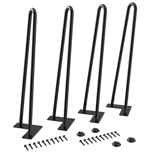 WINSOON 4er Set Haarnadel Tischbeine 40cm Metall Hairpin Legs DIY Tischbeine Möbelfüße Tischkufen aus Stahl mit Bodenschoner und Schrauben Verfügbar für Schreibtisch Esstisch, Couchtisch, Tisch