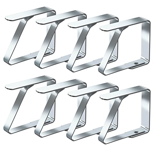 Blooven 8 Stück Tischtuchklammern Edelstahl, Tischdeckenklammer Tischabdeckungsklemmen Tischdecke Clips Tischtuch Clips - Silber, Für Tische mit max. Plattenstärke von 3 cm (4cm x 8 PCS)