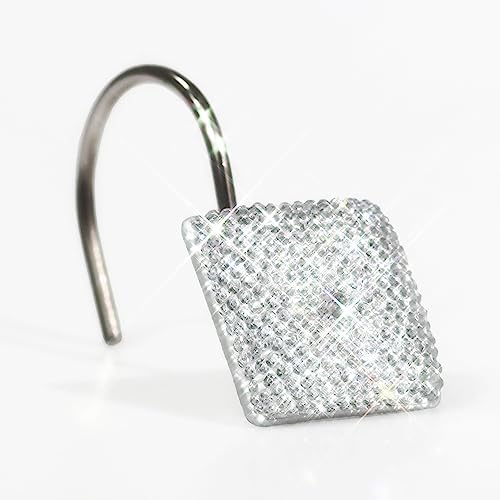 Klare Duschvorhanghaken: Glitzernde Luxus Kristall-Deko, Funkelnde Weihnachts-Badvorhangringe, Set von 12