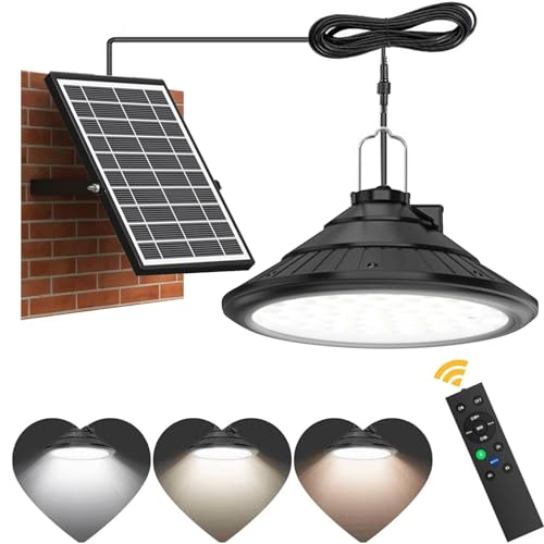 Lixada Solarlampen für Außen Innen Hängend, IP66, Wasserdichte Hängeleuchten mit Fernbedienung, 3 Farbtemperaturen/4 Modi LED Solar Hängelampen für Scheune, Bauernhof, Garten, Hof, Terrasse