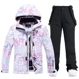 ALSOGO Damen Skijacke & Skihose Set Skianzug 2 teilig Schneeanzug 10.000mm Wasserdicht Schneejacke Winddichte Schneehose mit Abnehmbare Kapuzen Trägern zum Skifahren Snowboarden TY304 Schwarz M