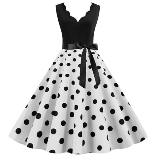 Kleid Rockabilly Damen,Rockabilly Kleider Damen 50er 60er Jahre Kurzarm Polka Dots Coctailkleid Vintage Swing Fashion Kleider Hochzeit Festlich Knielang Kleid Tunika Partykleid Ballkleid Faltenrock