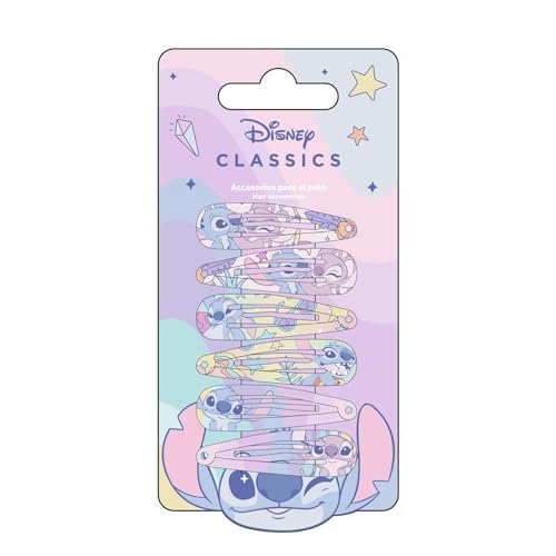 Disney Stitch Hair Snap Clips für Mädchen, 5.1 cm Metall rutschfeste Clips mit Stichdruck Stilvolle Haarschmuck - 6 Haarspangen