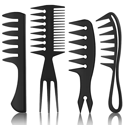 Aphrordity 4 Stück Styling Kamm - Breite Zahnkämme, Lockenkamm, Strähnenkamm, Hai Zahnkamm für Männer und Frauen - Friseur Breite Zähne Gabel