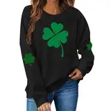 meine bestellungen anzeigen Damen St. Patrick's Day Langarmshirt Glücksblatt Kleeblatt Druck Bluse Sweatshirt Langarm Pullover Grüne Oberteile mit Rundhalsausschnitt Bequem Shirt Pulli Karneval