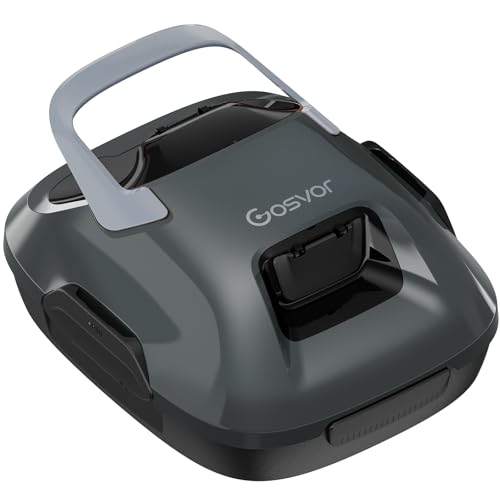 Gosvor Poolroboter Akku, Automatischer Poolreiniger mit Doppelmotor, bis zu 90 Min. Betriebszeit, Benutzerfreundlich, 3,4kg Leicht, Kabelloser Poolsauger Ideal für Flache Pools bis zu 80㎡, Grau