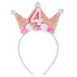 Lufdegim Geburtstagskrone Mädchen Prinzessin Krone mädchen Geburtstag Stirnband mit Rose Blumen, Geburtstagskrone Mädchen Haarband für 3/4/5/6 Jahr Geburtstag Hut Party Supplies (5)