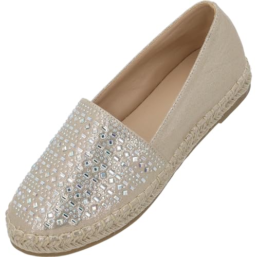 Palado Espadrilles Damen Chesu by Sila Sahin - modische Stoffschuhe für Frauen - leichte Ballerina - bequeme flache Sommerschuhe Gold Metallic UK6 - EU39