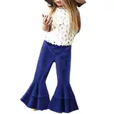 Mädchen Flared fit Jeans Skinny Fit Jeanshose mit Gummizug und Schleife Schlaghose Outdoorhose Bootcut Pants Girls Mode Freizeithose Süße Hosen für Kinder Frühling Sommer (Blue, 3-4 Years)