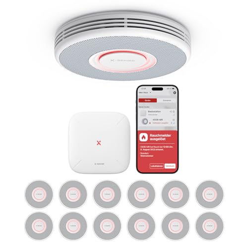 X-Sense Smarter Rauchmelder WLAN mit Sprachausgabe und 17 Standorten, Feuermelder, Rauchmelder vernetzt, 33 mm, Brandmelder mit SBS50 Basisstation, XS0BMR121, 12 Stück