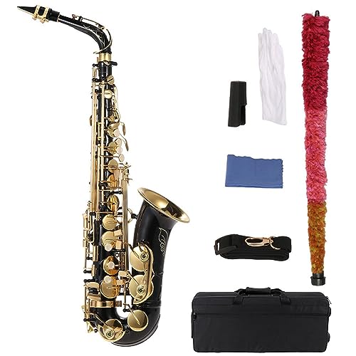 summina Gold lackiertes Messing Saxophon Saxophon E-Flach Note Altsaxophon 82Z Schlüsseltyp Holzblasinstrument mit Pinsel Tuch Handschuhe Gepolsterter Gurt