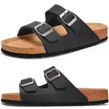 Torotto Herren Pantoletten Leder Unisex-Erwachsene Sandalen Hausschuhe Arbeitsschuhe Antistatik Bequeme Classic(Schwarz,46 EU)