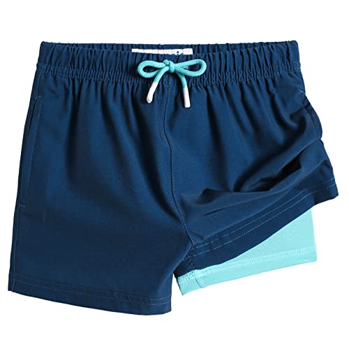 MaaMgic Badehose Jungen Badeshorts Kinder Schnelltrocknend Schwimmhose Kurze Swim Shorts für Kleine Boardshorts mit Kompression Taschen Verstellbare Tunnelzug MEHRWEG,Navy Königsblau,10-12 Jahre