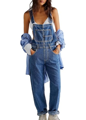 shownicer Latzhose Damen Denim Stretch Straight Leg Jeans Overall Damen Bib Jean Jumpsuits A Dunkelblau L