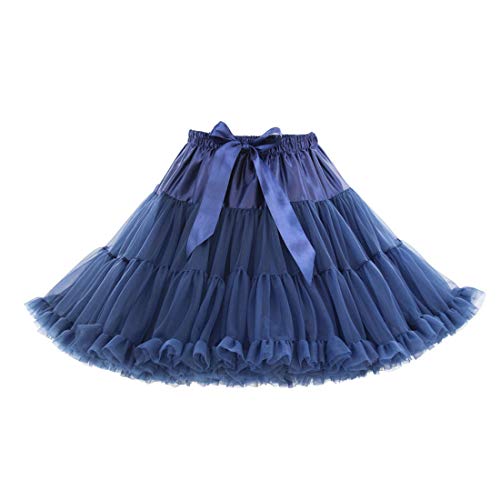 URVIP Damen Petticoat Tutu Tüllrock 50er Kurz Ballet Tanzkleid Unterrock Cosplay Crinoline Rockabilly für Karneval Partykleid One Size Navy