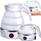 Retoo Wasserkocher Faltbarer 0,6 Liter Silikon Camping Reisewasserkocher Edelstahlboden Wasserkanister Tragbarer 750 W Teekocher für Outdoor Wan-dern Survival Weiß