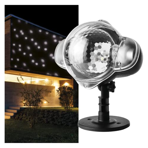 EMOS Schneefall LED Projektor,weiß,fliegender Schnee,effektvolle Wandbeleuchtung,Fassaden-,Wand- und Mauer-Projektion,IP44,Weihnachtsbeleuchtung für Außen & Innen,3m Kabel, Schwarz, DCPC03