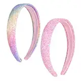 2stk Kinder Haarreifen Mädchen,Glitzer Stirnbänder für Mädchen,Glitzernde Breite Dicke Stirnbänder,Bunte Rutschfestes Glitzer-Stirnband,Pailletten Haarschmuck,Buntes Haar-Accessoire für Frauen Mädchen