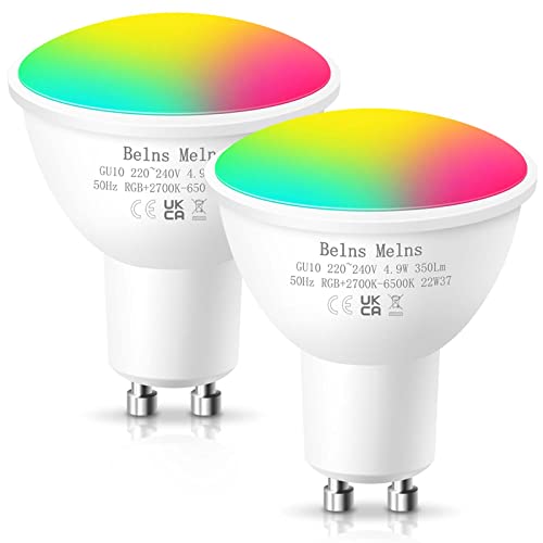 Alexa Glühbirne GU10, Smart Glühbirne GU10, Alexa Brine, Smart LED Lampe, WLAN LED Spot 4.9W 350LM, WiFi Dimmbare Birne, 2700-6500K, App Steuern Kompatibel mit Alexa Echo, Google Home, 2er Pack