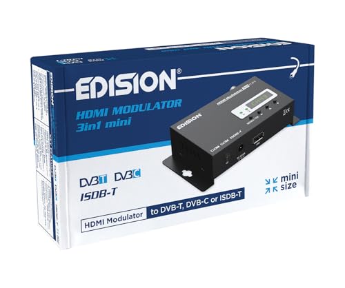 EDISION HDMI Modulator 3in1 Mini, HDMI Modulator auf Kabel DVB-C, Terrestrisch DVB-T oder ISDB-T, Full HD Verteilung über Koaxial, Mini-Größe, LED Display, Schnelle Konfiguration, Plug & Play