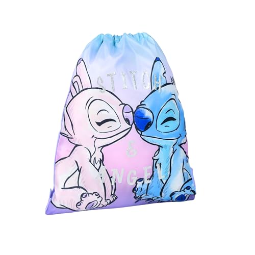 Disney Stitch und Angel Turnbeutel, String Rucksack, Gepäcktasche, Reiserucksack im Stitch und Engel Design, Geschenk für Mädchen und Jugendliche