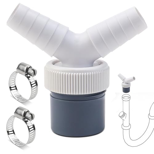 Geschirrspüler waschmaschine abfluss adapter Doppelanschluss Y 1 1/4 zoll, Waschmaschinenanschluss Adapter für Rohr Ø40 mm, Eingang Ø18-24 mm mit Schlauchschelle für Geschirrspüler Trockner