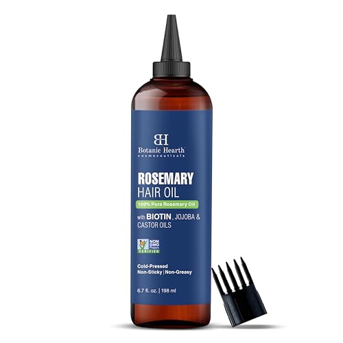 Botanic Hearth 100% reines Rosmarinöl für Haarwachstum (Rosemay oil for hair growth), angereichert mit Biotin | Haarstärkende Behandlung | Mit Jojobaöl und Rizinusöl | 6,7 fl oz
