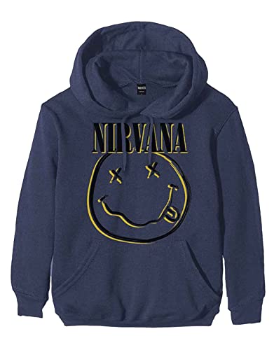 Nirvana Kapuzenpullover Inverse Smile Band Logo Nue offiziell Herren Navy Blau XL