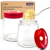 1 l Gärglas mit Entlüftungsventil mit 1-Wege-Entlüftung – 2 Stück Gärglas für Kefir, Kimchi, Sauerkraut, Kombucha- und Sauerteigstarter
