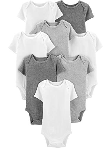 Simple Joys by Carter's Unisex Baby Neutral Short-Sleeve Bodysuit Body, Weiß/Hellgrau Meliert/Mittelgrau Meliert, 12 Monate (8er Pack)