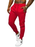 OZONEE Herren Jogginghose Hose Sport Trainingshose Sporthose Freizeithose Unifarbe Herrenhose Sweatpants Fitnesshose Sweathose Fußballhose Jogpants Joggpants JS/XW01/59 DUNKELROT L