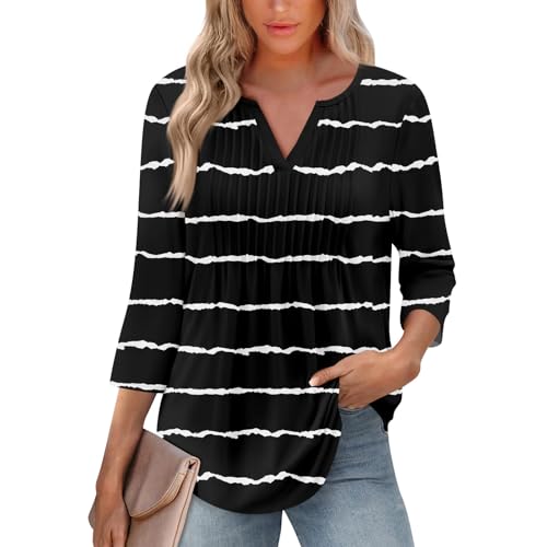 Angebot des Tages, Modern Festliches Hemdbluse Damen Mode V-Ausschnitt Einfarbige Sport Shirts für Casual Dreiviertelarm Bluse Frühlings Longtop Damen Oberteile Elegant XXL
