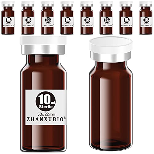 ZHANXUBIO Sterile leere Ampullen mit selbstheilendem Injektionsanschluss und Aluminium-Kunststoffkappe, sterile Verpackung (10 ml, bernsteinfarben, 10 Stück)