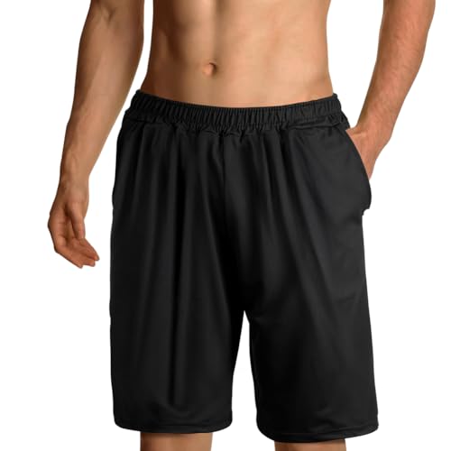 Aomig Herren Schlafanzughose Kurz, Schlafshorts Pyjamahose Herren, Dehnbare Leicht Pyjamshorts Pyjamaunterteil Freizeithose, Loungehose Kurz Männer mit Elastischer Bund und Kordelzug(Schwarz-XL)