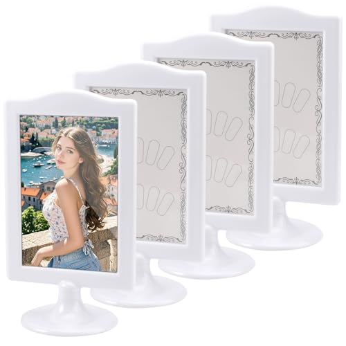 4 Stück Bilderrahmen Doppelseitig 10 x 15 cm, Bilderrahmen Stehend, Jeder Rahmen Hält 2 Bilder, Stehender Bilderrahmen Weiß, Stehend Doppelseitiger Fotorahmen Mit Einsätzen, für Foto, Hochzeit, Party