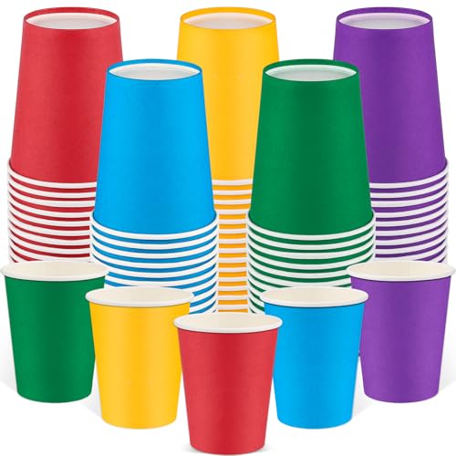 NatNarr 100 Stück Bunte Pappbecher, 260ml Papierbecher Mehrfarbig Partybecher, Einweg Becher für Geburtstag Feiertag Hochzeit (5 Farben)