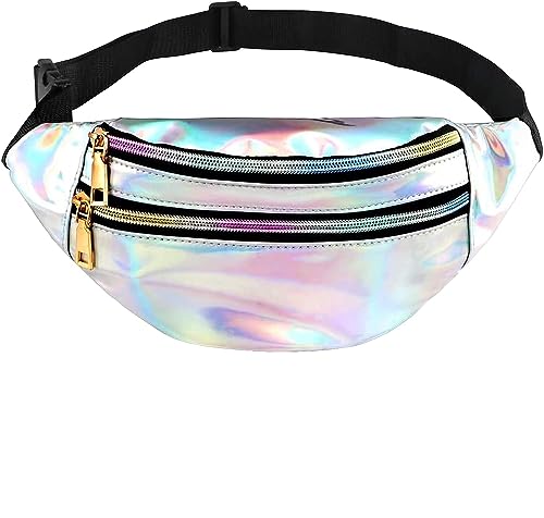 YSTrillion Bauchtasche Mode Damen Herren Glitzer,Sport PU Leder Wasserdicht Reflektierender Hüfttasche mit Verstellbarer Gurt für Alltag Wandern Sport Gürteltasche(Silber