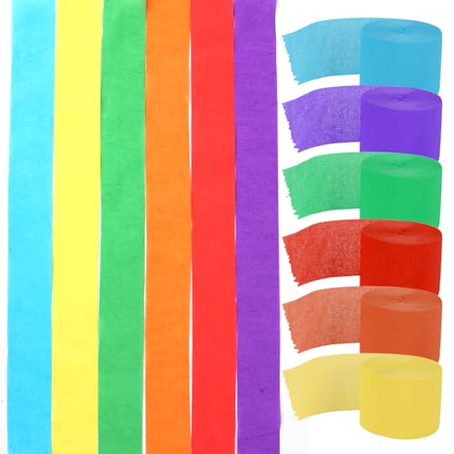 RANJIMA Krepppapier Bunt - 6er Set Regenbogen Krepppapier Band, Bunte Luftschlangen, Party Bunt Kreppbänder, Bastelkrepp Bunt für die Hochzeitsdekoration Geburtstagsfeier Weihnachtsdekoration 150m