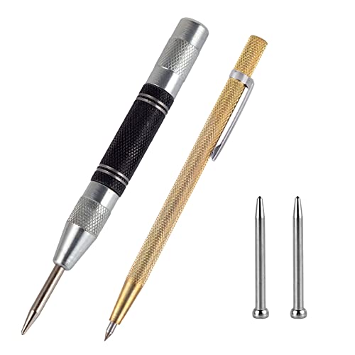 WangCang 2 Stücke Automatik Körner Anreißnadel set Automatische Center Punch Werkzeug Selbstschlagendes Getreide Verstellbare Spannung mit Ersatzspitzen,für Metall, Holz, Glas, dünne Stahlbleche (2)