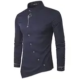 PTLLEND Herren Langarm Shirt Hemden Freizeit Herren Herren Hemd Transparent Herren Hemd Weihnachten Hemd Stehkragen Herren Blau Hemd Kurz Herren Hemd Herren Reißverschluss(Marine,L)