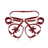 Wholede Damen Sex Bondage Punk Leder Harness Strumpfband Mit,BDSM Harness mit Bogen Kit Fesselset für Paare Frauen Fesseln Spielzeug mit 2 Handgelenksmanschetten und Oberschenkelmanschetten