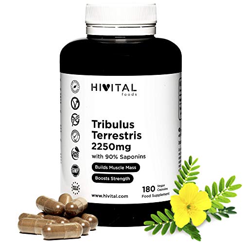 Tribulus Terrestris 2250 mg | 180 vegane Kapseln | 100% natürlich mit 90% Saponinen | Erhöht Testosteron, Muskelmasse, Kraft, Ausdauer und Energie und hilft bei der Muskelregeneration