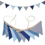 Wimpelkette Kinderzimmer,Wimpelgirlande Outdoor Wetterfest,Musselin Baumwolle Stoff Wimpel Girlande,Baby Deko Zimmer,Babyzimmer Dekoration,Wanddeko,Hausbett Deko Junge,Wimpel Banner (Blau)