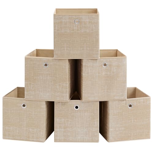 SONGMICS Aufbewahrungsbox, 6er Set, Ordnungsboxen aus Vliesstoff mit Griff, Boxen Aufbewahrung, 30 x 30 x 30 cm, Organizer Box, für Würfelregal, Faltbox, Kleideraufbewahrung, sandbeige RFB006K03