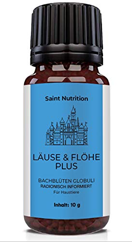 Saint Nutrition® LÄUSE & FLÖHE Plus Globuli als Hilfe beim Laus & Floh Befall, für Katzen und Hunde DIE natürliche Alternative - pflanzliches Mittel & Hausmittel mit Bachblüten | 10g