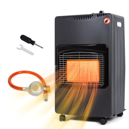Todeco 4200 Watt Keramik Gasheizer Gasheizung Gasofen, Schwarz, 3 Heizstufen, inkl. Druckregler, Gasschlauch, Keramik Gasheizung für Balkone und gut belüftete Innen- und Außenbereiche