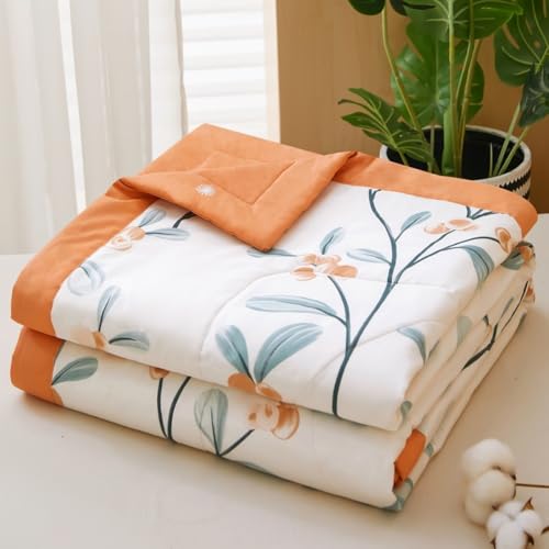 DOTBUY-SHOP Bettüberwurf Steppdecke, 100% Baumwolle Weich Leichte Tagesdecken mit Präge Wohndecke aus Gesteppt Bettdecke für Einzelbett Doppelbett, Junge, Mädchen (A Creme B Orange,180x200cm)