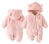 Adigau Baby Reißverschluss Bärenohr Bodys Einteiler Winter Frühling Herbst Outwear Langarm ein Stück Nachtbewohnung Fleece Cartoon Winterkleidung Rosa 0-3 Monate