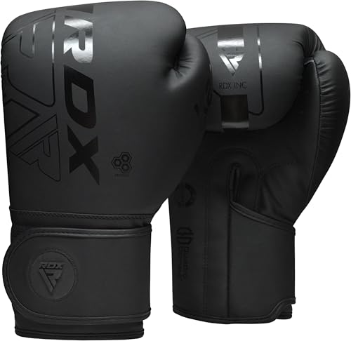 RDX Boxhandschuhe, Muay Thai Kickboxen Sparring, Maya Hide Leder Kara Boxing Gloves Männer Damen, Boxsack Punchinghandschuhe, Kickboxhandschuhe MMA Kampfsport Training Schwarz Adult 8 10 12 14 16oz